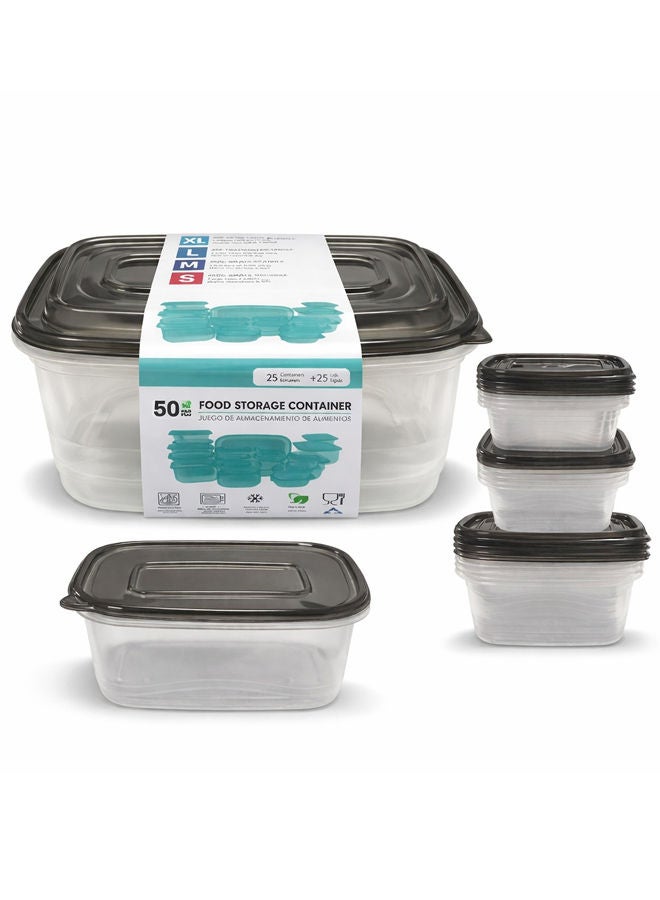 مجموعة حاويات تخزين طعام مكونة من 50 قطعة مع أغطية، حاويات بلاستيكية لتحضير الوجبات، محكمة الإغلاق ومقاومة للتسرب، قابلة للتكديس، آمنة للاستخدام في الميكروويف والفريزر وغسالة الصحون، أحجام متعددة (كبير جدًا، كبير، متوسط، صغير)